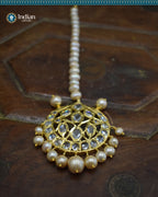 Hyderabadi Jadau Maang Tika with CZ Polki and Real Freshwater Pearls (Essential 4)