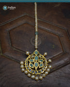 Hyderabadi Jadau Maang Tika with Emeralds, CZ Polki, and Real Freshwater Pearls (Essential 2)