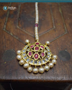 Hyderabadi Jadau Maang Tika with Rubies, CZ Polki, and Real Freshwater Pearls (Essential 3)