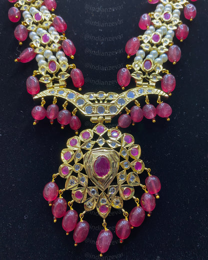 Asif Jahi Haar – Hyderabadi Murassa Rani Haar with Maroon Onyx & Pearl Beads | Indian Bridal Jewellery
