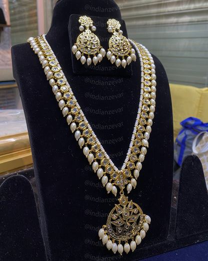 Hyderabadi Bindi Long Haar – Pearl Gold Polished Necklace | Nizami Indian Bridal Wedding Jewellery