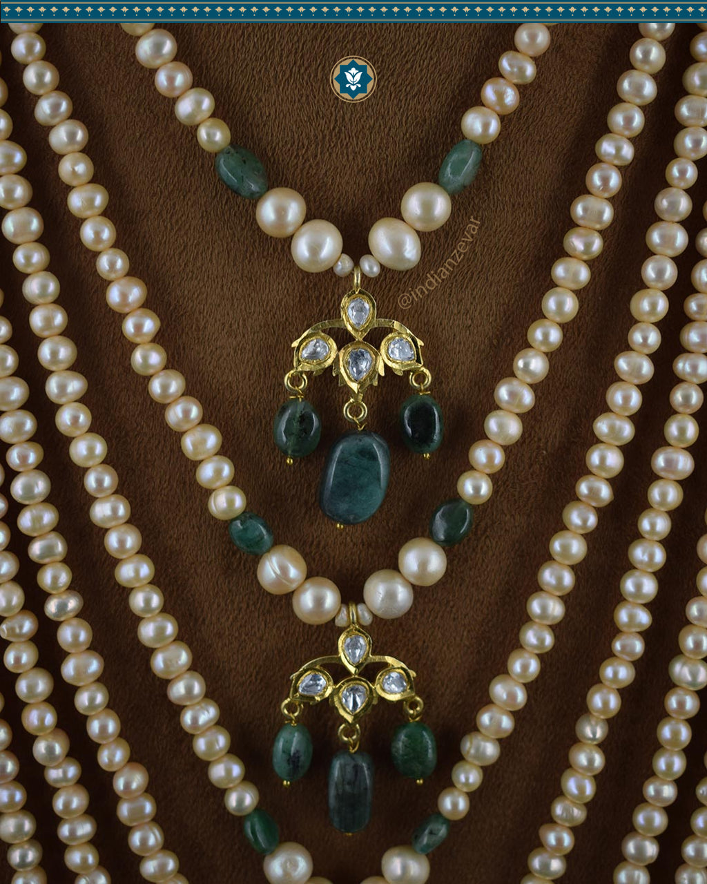Indian Zevar 7 Strings Long Necklace Sath-ladha - Traditional Jadau Jewelry  (Signature 1)