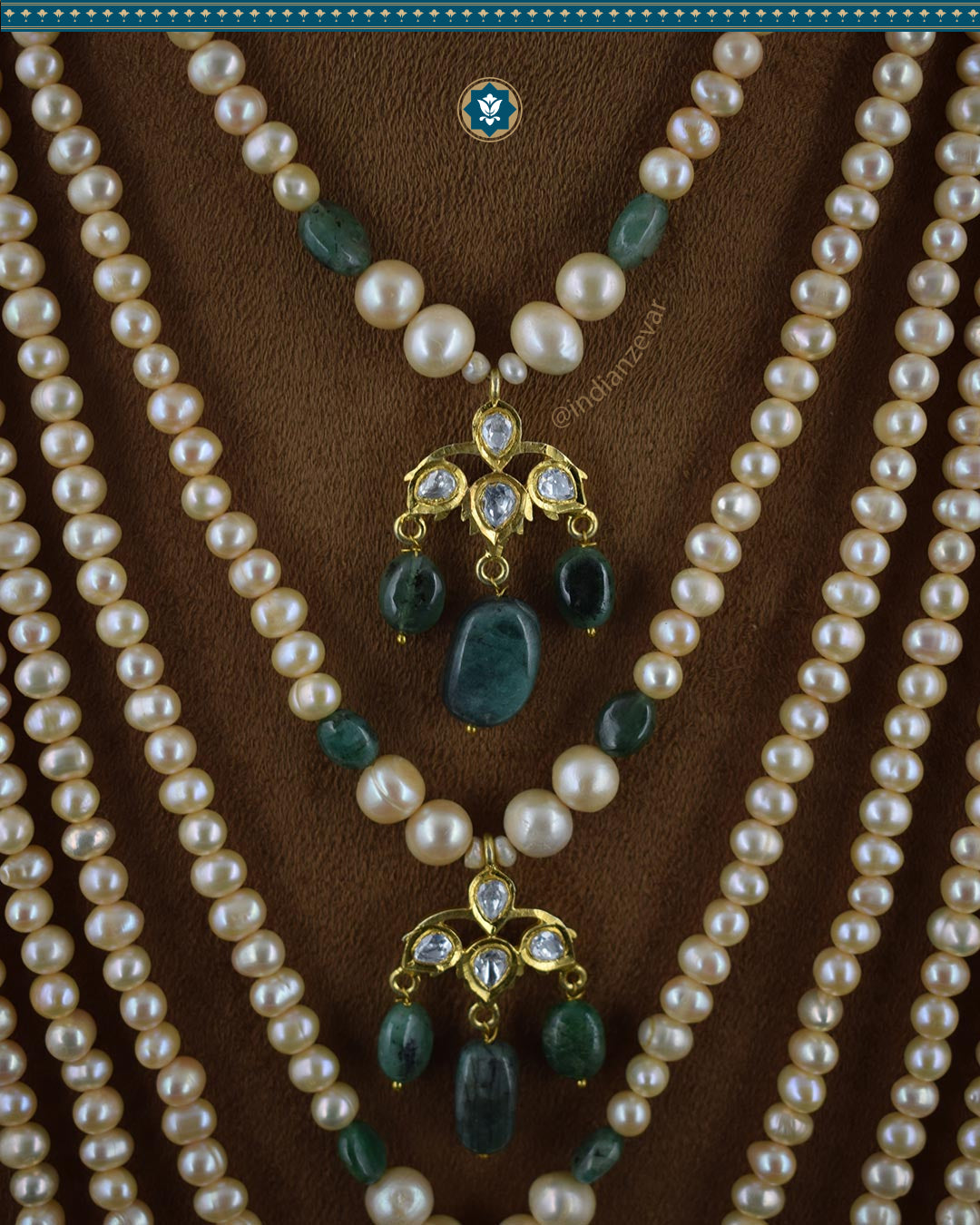 Indian Zevar 7 Strings Long Necklace Sath-ladha - Traditional Jadau Jewelry  (Signature 1)