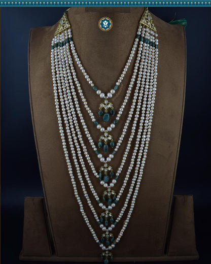Indian Zevar 7 Strings Long Necklace Sath-ladha - Traditional Jadau Jewelry  (Signature 1)