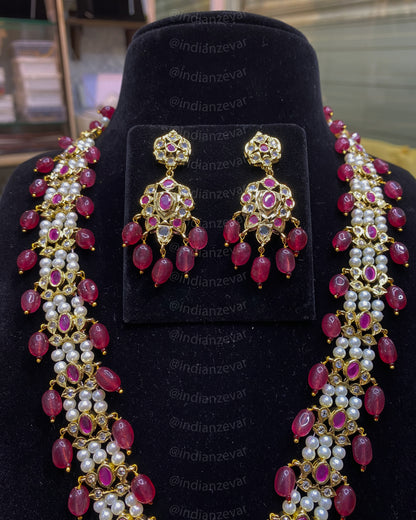 Asif Jahi Haar – Hyderabadi Murassa Rani Haar with Maroon Onyx & Pearl Beads | Indian Bridal Jewellery