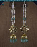 Hyderabadi Jadau Karanphool-Sarasari Jhumka Earrings with Pearls & Strawberry Emeralds (Essential 1)