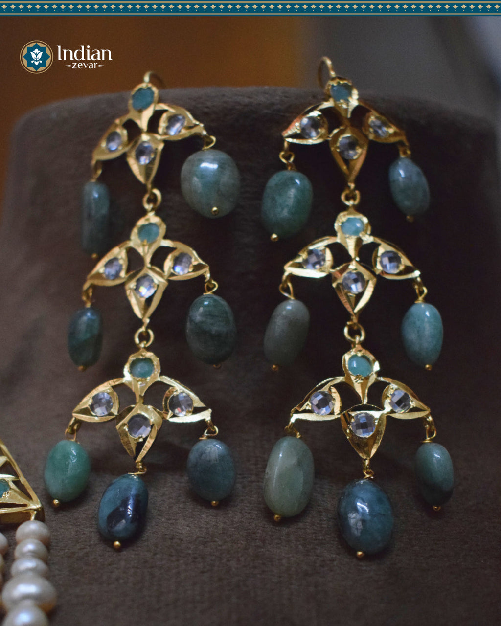 Sparkling Hyderabadi Chandelier Earrings: Pearls & Emerald Elegance (Essential 2)