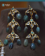Sparkling Hyderabadi Chandelier Earrings: Pearls & Emerald Elegance (Essential 2)