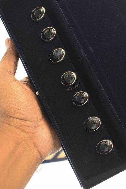 Elegant Black Onyx Button Set – Handmade Jadau Accessories for Sherwani & Ethnic Wear (Set of 7)