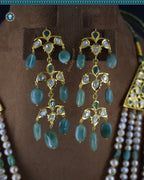 Sparkling Hyderabadi Jadau Chandelier Earrings: Pearls & Emerald Elegance (Signature 1)