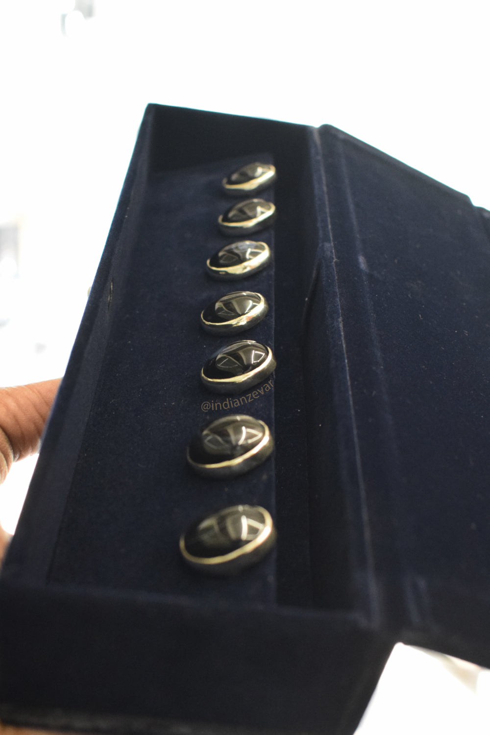 Elegant Black Onyx Button Set – Handmade Jadau Accessories for Sherwani & Ethnic Wear (Set of 7)