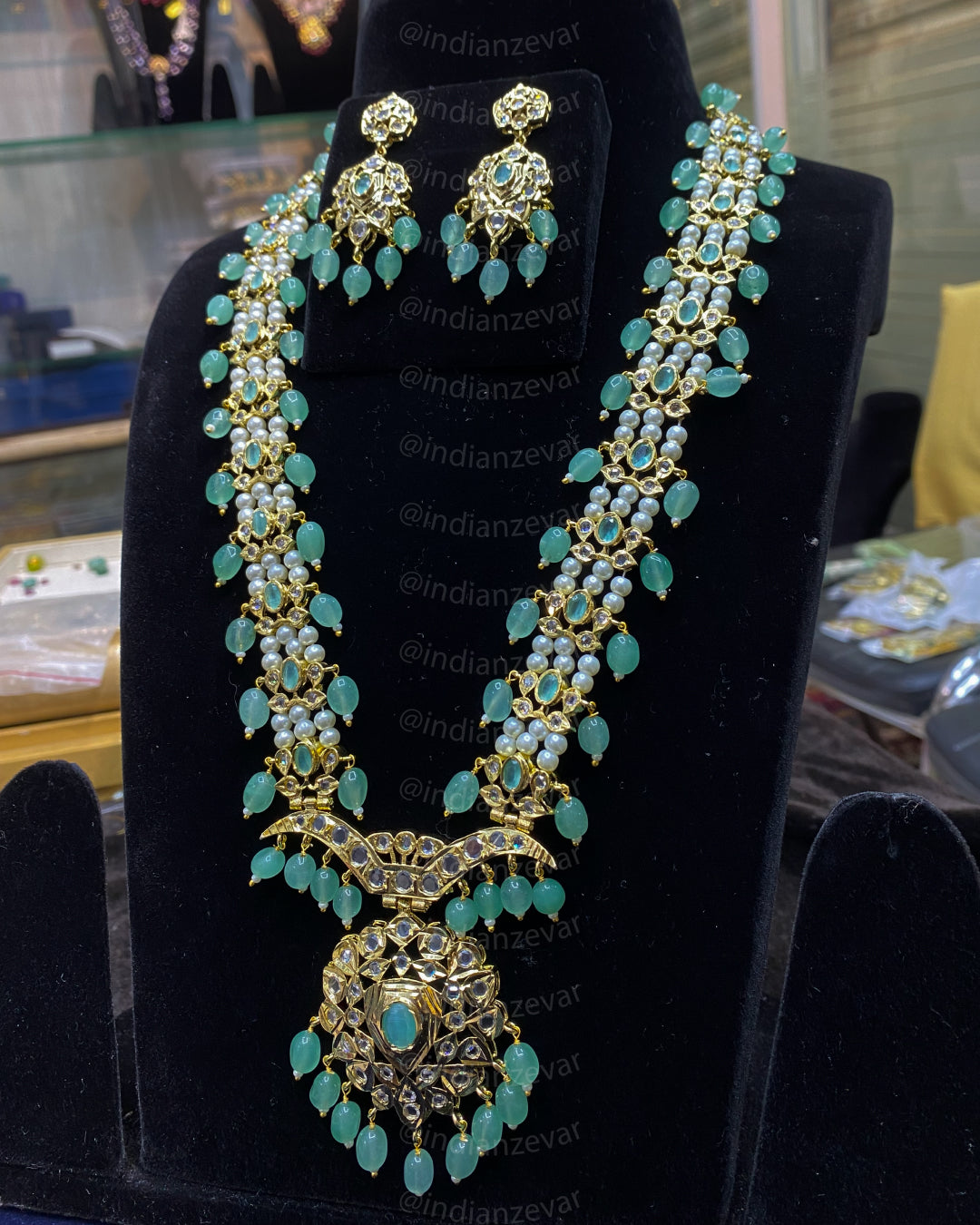 Asif Jahi Haar – Hyderabadi Murassa Rani Haar with Light Green Onyx & Pearl Beads | Indian Bridal Jewellery