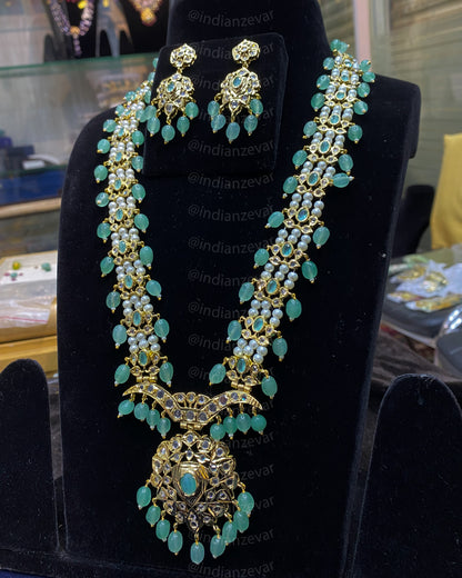 Asif Jahi Haar – Hyderabadi Murassa Rani Haar with Light Green Onyx & Pearl Beads | Indian Bridal Jewellery