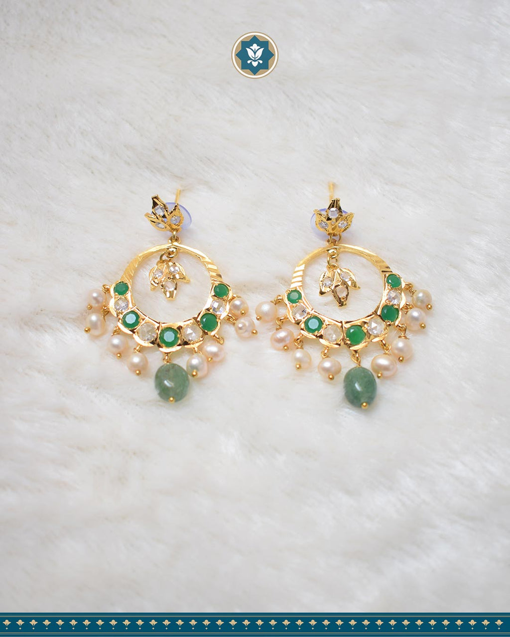 Hyderabadi Jadau Tirmani Necklace Set: Pearls & Strawberry Emerald Delight (Essential 1)