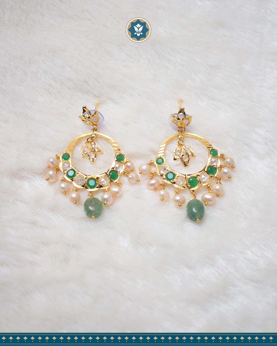 Hyderabadi Jadau Tirmani Necklace Set: Pearls & Strawberry Emerald Delight (Essential 1)