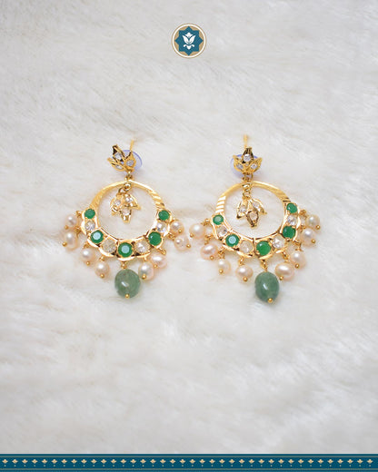 Hyderabadi Jadau Tirmani Necklace Set: Pearls & Strawberry Emerald Delight (Essential 1)