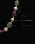 The Modern Muse Necklace Set - Freshwater Pearls with Ruby & Emerald Beads