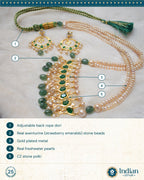Hyderabadi Jadau Tirmani Necklace Set: Pearls & Strawberry Emerald Delight (Essential 1)
