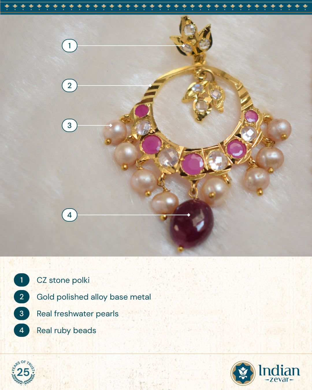 Sparkling Hyderabadi Jadau Chandbali Earrings: Pearls & Ruby Elegance (Essential 2)