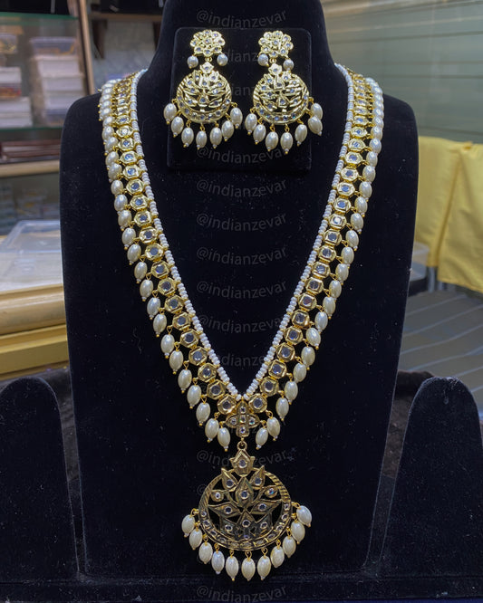 Hyderabadi Bindi Long Haar Pearl Gold Polished Necklace