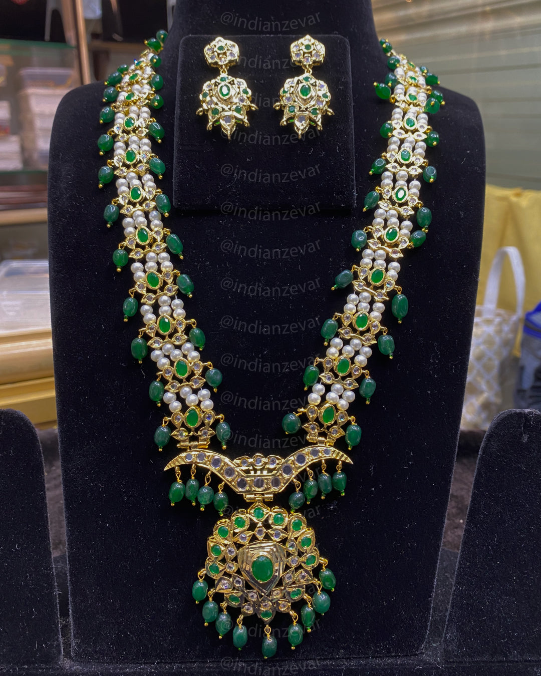 Asif Jahi Haar Hyderabadi Murassa Rani Haar with Green Onyx and Pearls