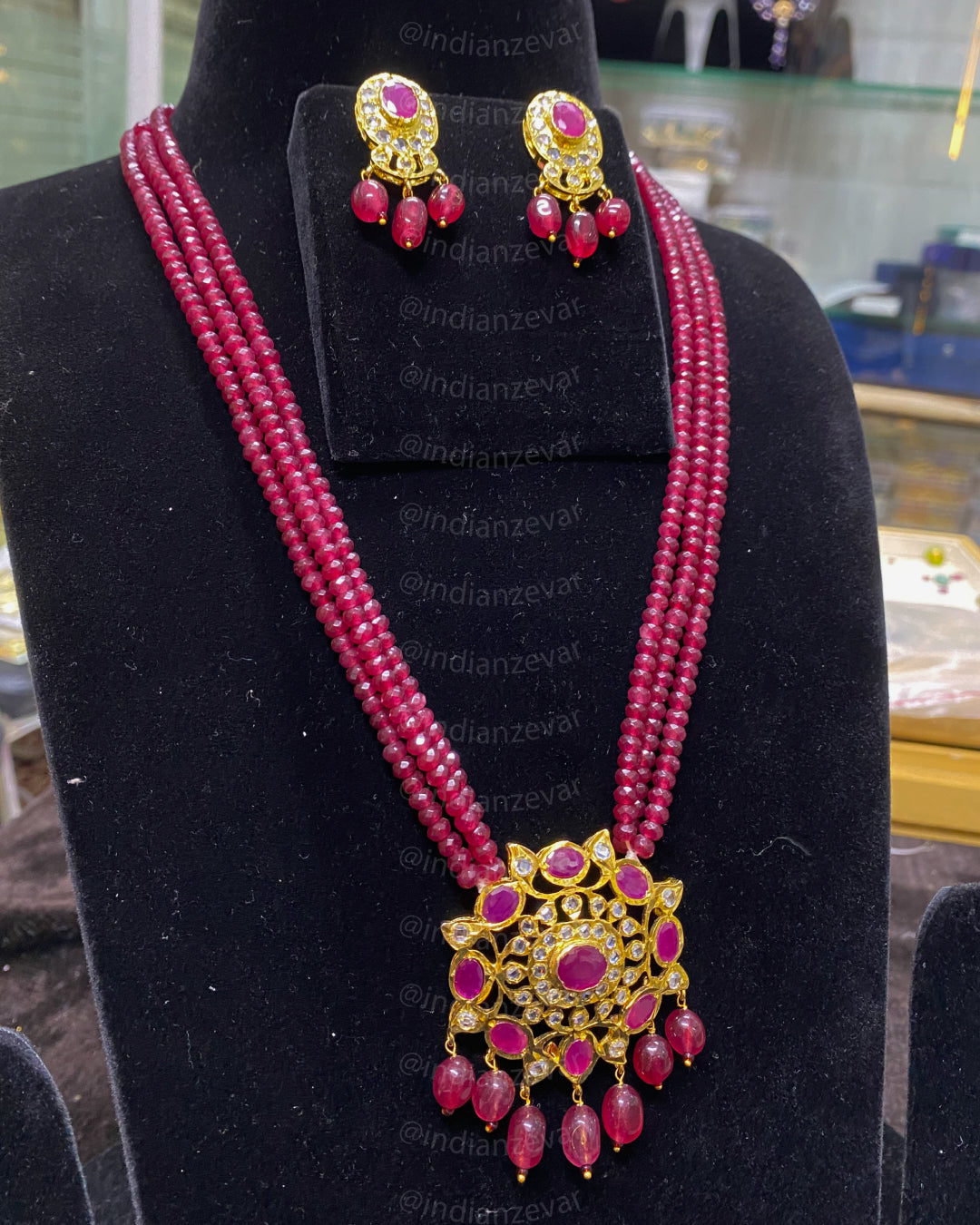 Maroon Rani Haar Indian Bridal Jewellery with Gold Polish