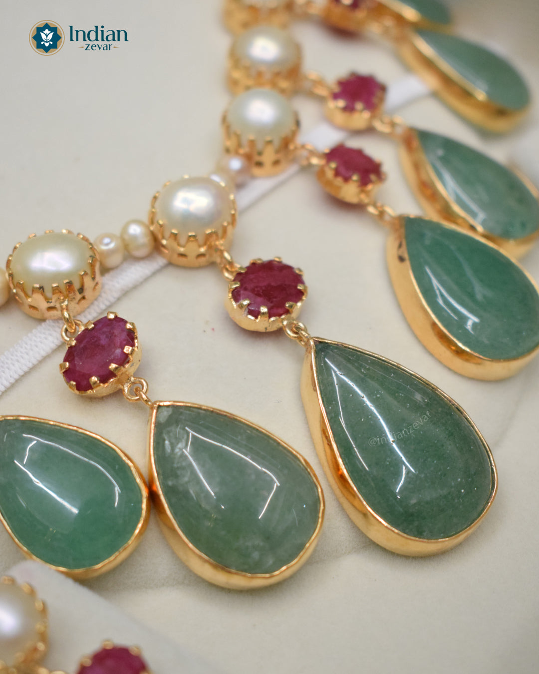 Indian Zevar handcrafted gold necklace with drop-shaped stones
