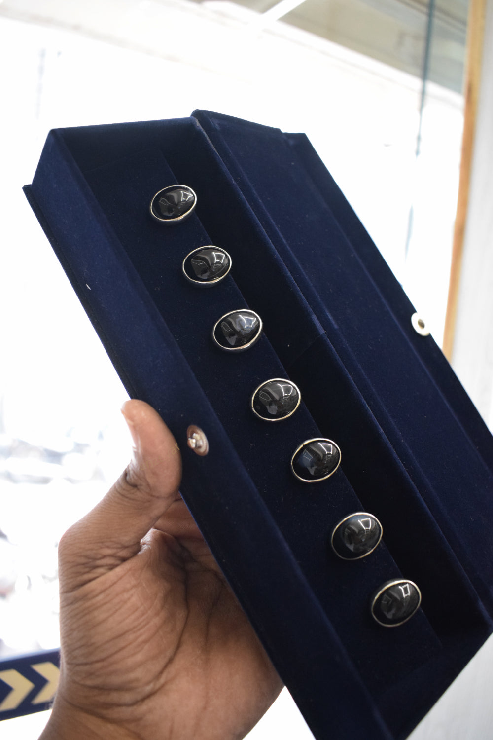 Set of 7 handmade Jadau-style buttons with black onyx stones from Indian Zevar