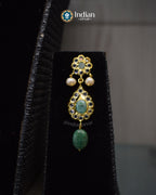 Hyderabadi Jadau Jugni necklace set earrings with pearls, emeralds, and CZ Polki by Indian Zevar.