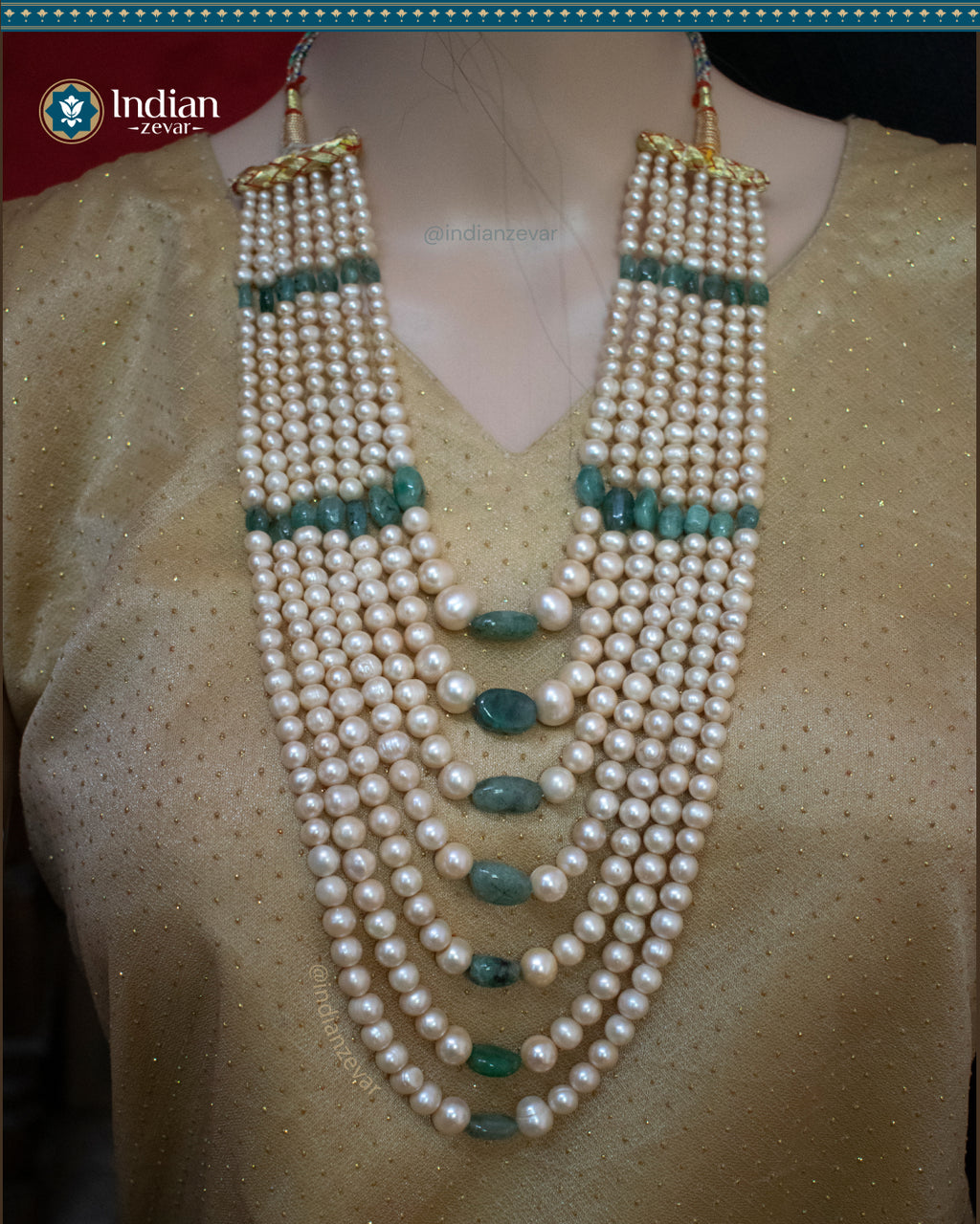 Gradation Pearl and Emerald Sathlada Long Necklace