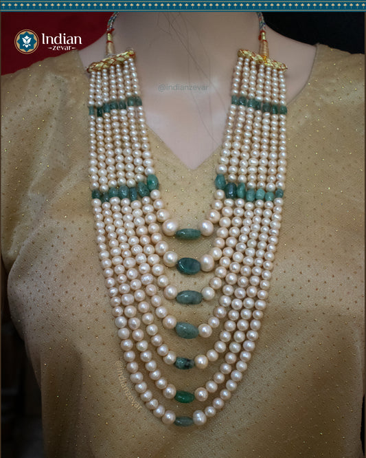 Gradation Pearl and Emerald Sathlada Long Necklace