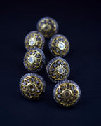Vintage Charm: 92.5 Silver Almas Polki Victorian Button Set (Shervani, Set of 7)