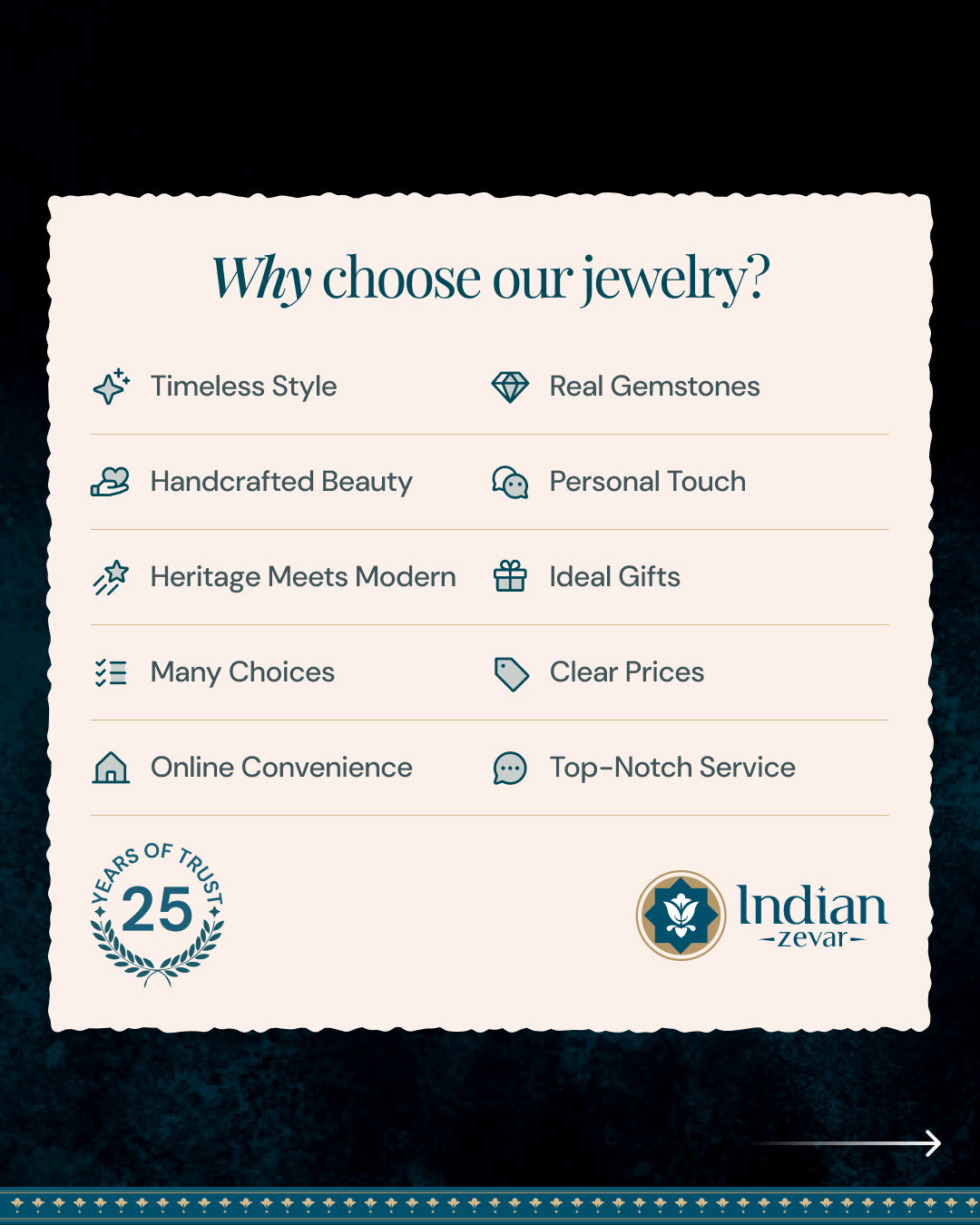 Why Choose Indian Zevar infographic highlighting artisan-made quality vs mass-produced jewelry.