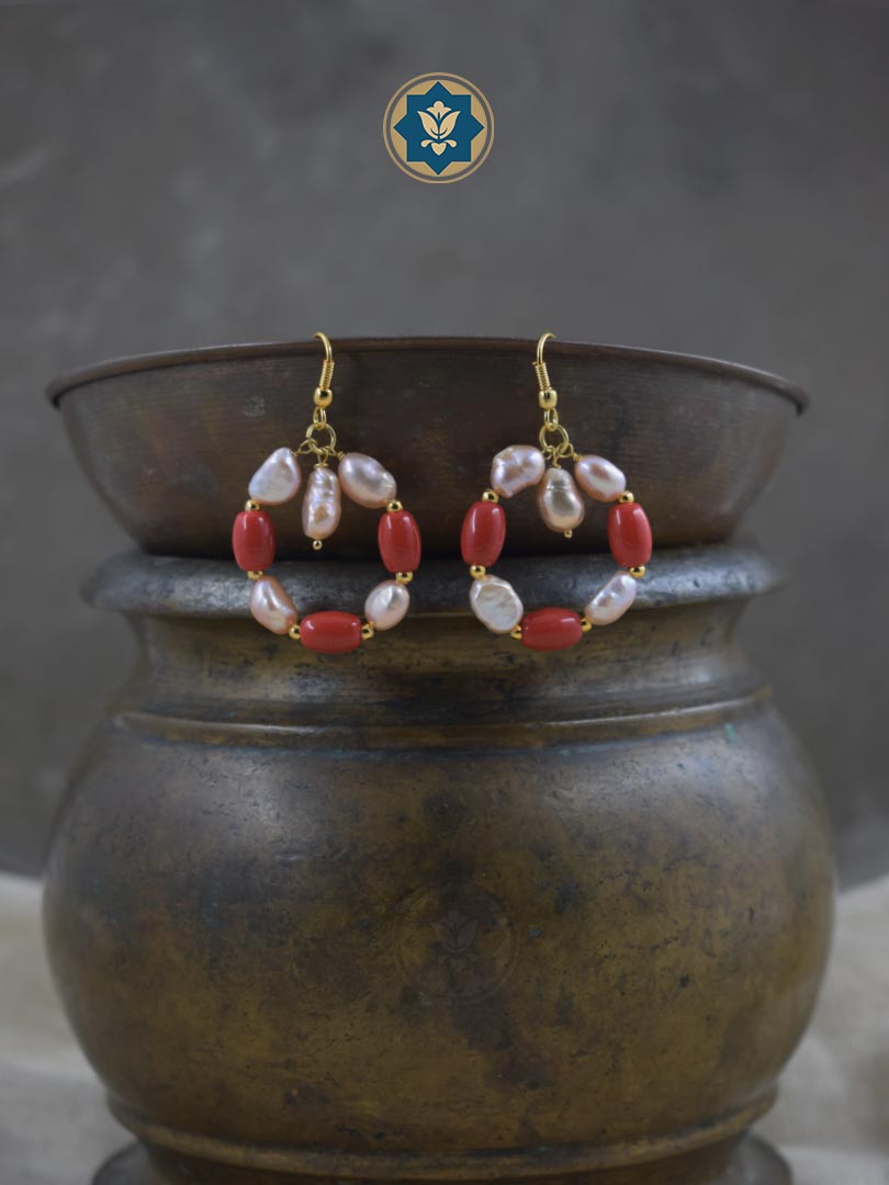 Taiwan Red Coral & Pearl Hoop Earrings: Bold & Beautiful (Ready to Ship!)