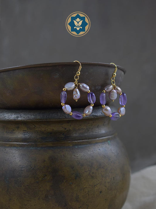 Amethyst & Pearl Loop Hoop Earrings: Sophisticated Shine