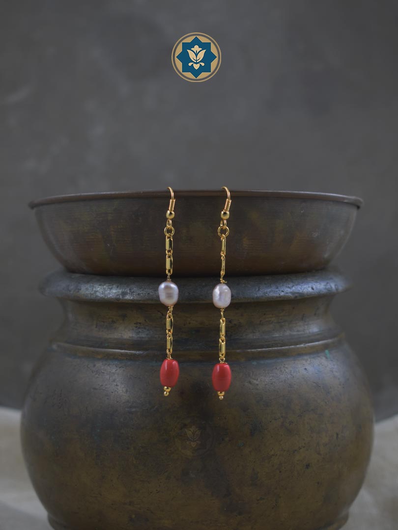 Blushing Beauty: Sweetheart Duster Earrings with Pearls & Taiwan Coral