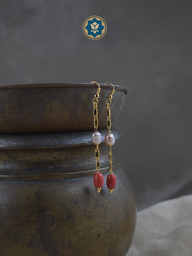 Blushing Beauty: Sweetheart Duster Earrings with Pearls & Taiwan Coral