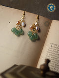 Stunning Real Pearls and Green Aventurine Earrings in 6ct Gold Plating