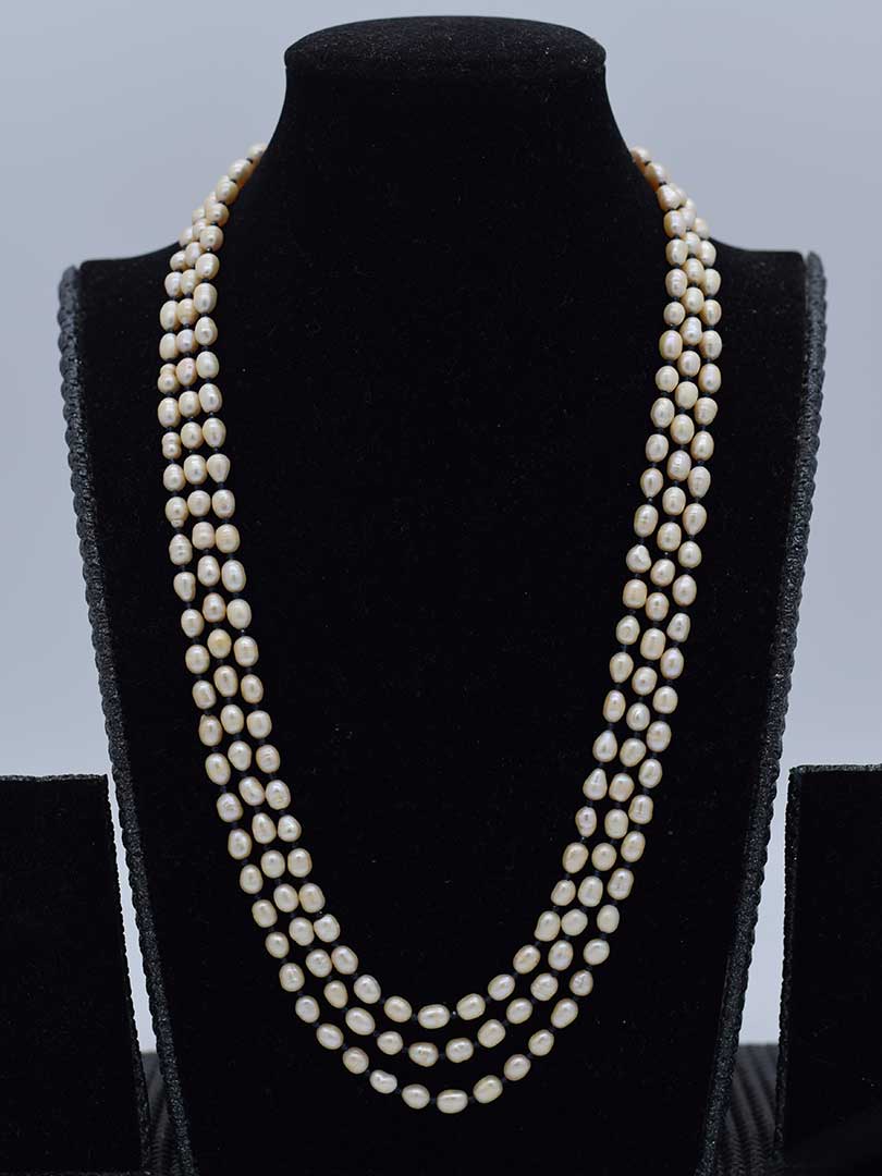 Modern Mix: Freshwater Pearl & Black Bead Necklace (3 Strands, Indian Inspired)
