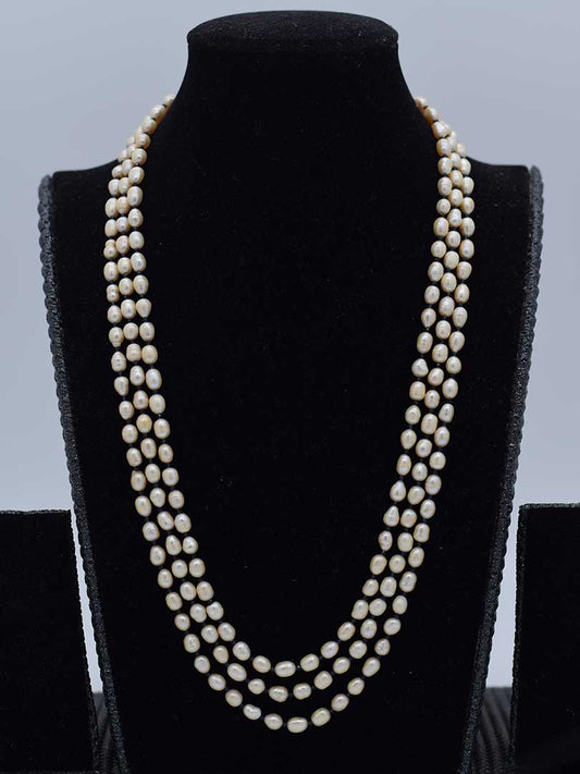 Modern Mix: Freshwater Pearl & Black Bead Necklace (3 Strands, Indian Inspired)