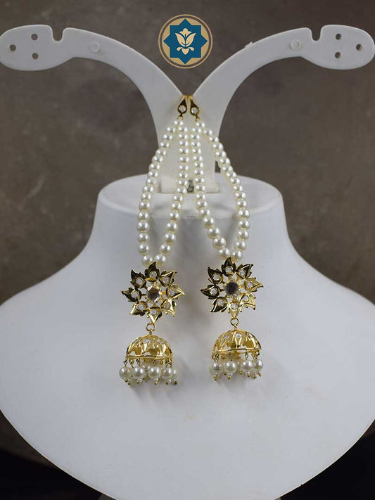 Stylish Jhumke jadau Hyderabadi traditional earrings with faux pearls, made from 6 crt gold plated material. Perfect for adding a touch of traditional elegance to any outfit.