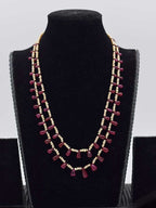 Double Delight: Freshwater Pearl & Ruby Drop Necklace (Casual Chic)