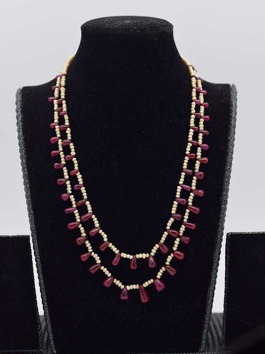 Double Delight: Freshwater Pearl & Ruby Drop Necklace (Casual Chic)