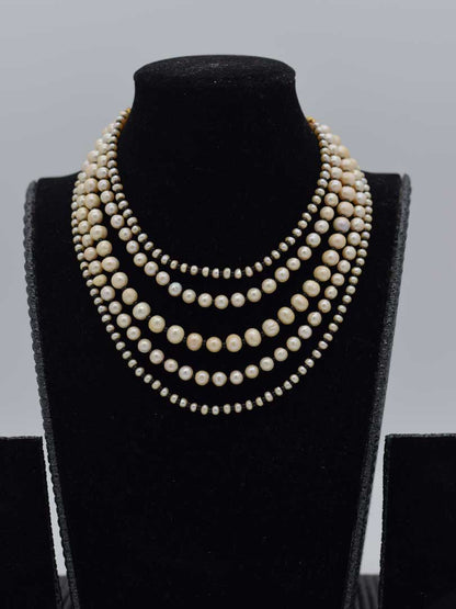 East Meets West Choker: Black & White Pearls (5 Strands, Casual Chic)