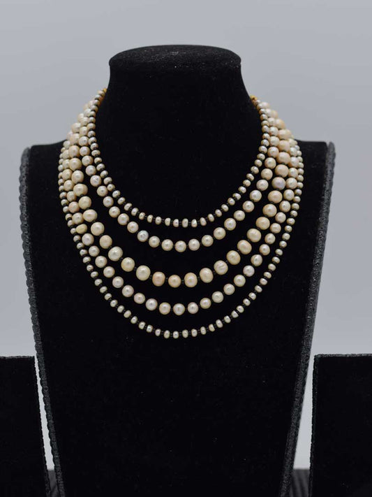 East Meets West Choker: Black & White Pearls (5 Strands, Casual Chic)