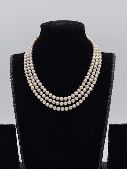 Antique Freshwater Pearl Minimal 3 Strands Necklace