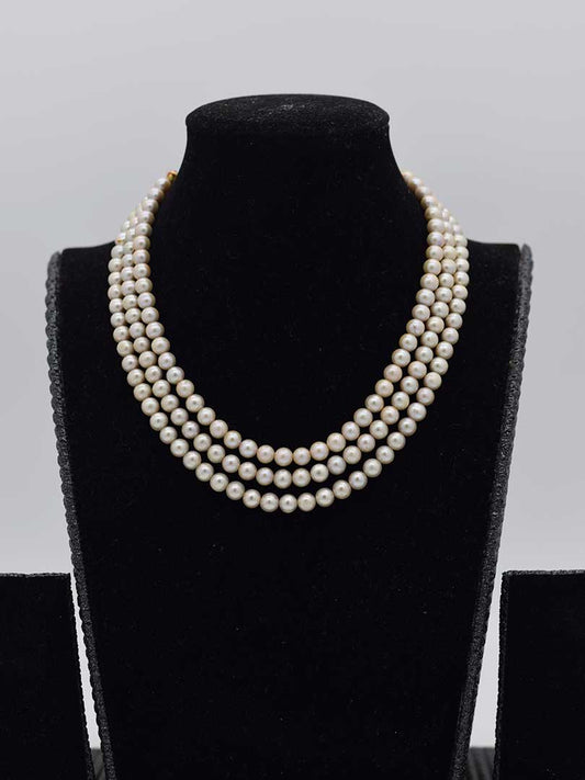 Antique Freshwater Pearl Minimal 3 Strands Necklace