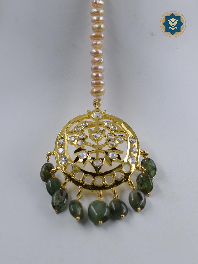 Traditional Hyderabadi Choker Set with Freshwater Pearls and Emeralds - 6ct Gold Plated