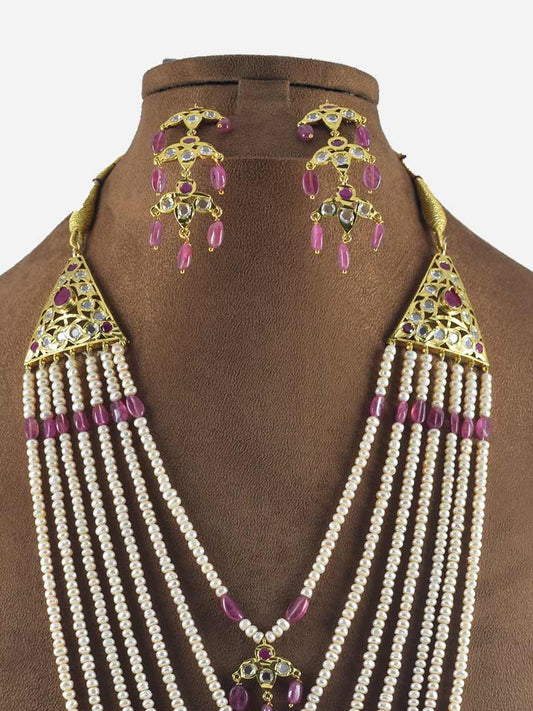 Elegant Hyderabadi Sathlada Set with Freshwater Pearls & Ruby
