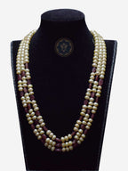 Modern Mantra: Freshwater Pearl & Ruby Mala (3 Strands, Casual Chic)